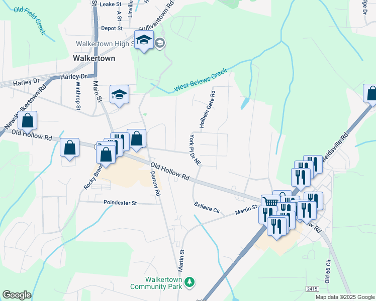 map of restaurants, bars, coffee shops, grocery stores, and more near 3160 York Place Drive Northeast in Walkertown