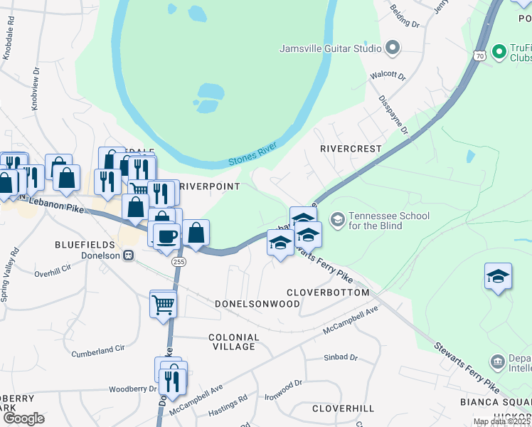 map of restaurants, bars, coffee shops, grocery stores, and more near 2850 Lebanon Pike in Nashville