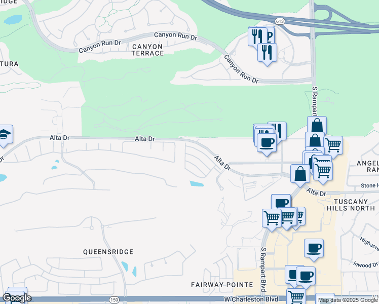map of restaurants, bars, coffee shops, grocery stores, and more near 9236 Whitekirk Place in Las Vegas
