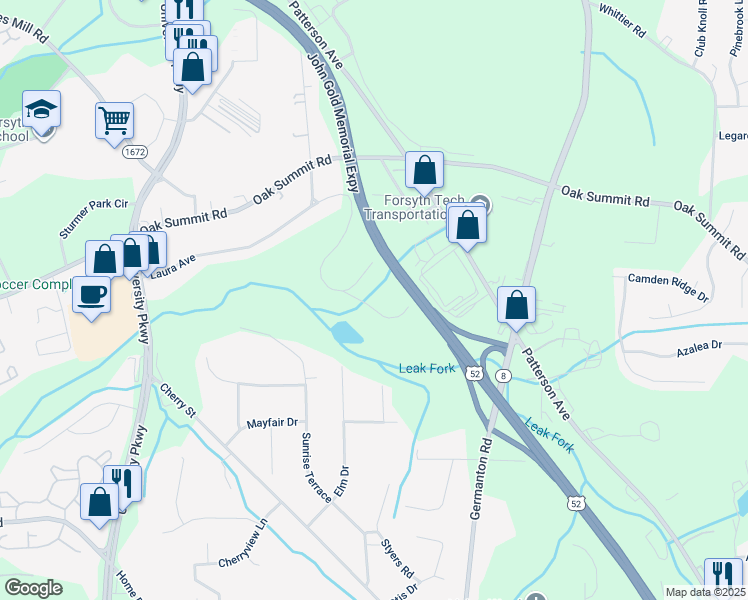map of restaurants, bars, coffee shops, grocery stores, and more near 211 Barlow Circle in Winston-Salem