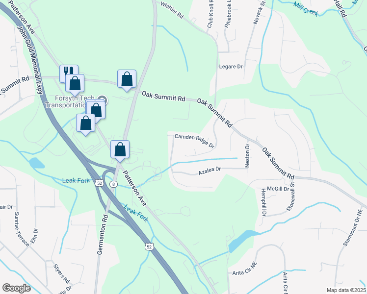 map of restaurants, bars, coffee shops, grocery stores, and more near 5491 Northridge Drive in Winston-Salem