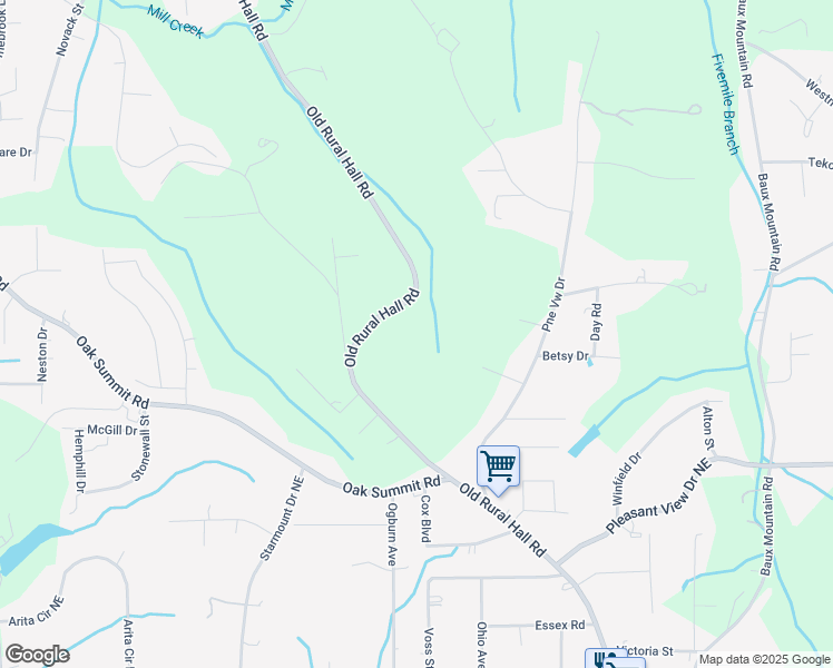 map of restaurants, bars, coffee shops, grocery stores, and more near 5529 Old Rural Hall Road in Winston-Salem