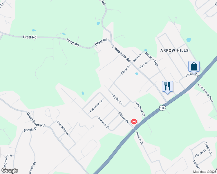 map of restaurants, bars, coffee shops, grocery stores, and more near 570 Phyllis Circle in Hamblen County