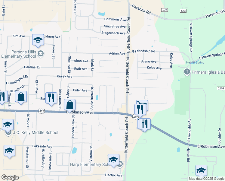 map of restaurants, bars, coffee shops, grocery stores, and more near 3127 Kasey Avenue in Springdale
