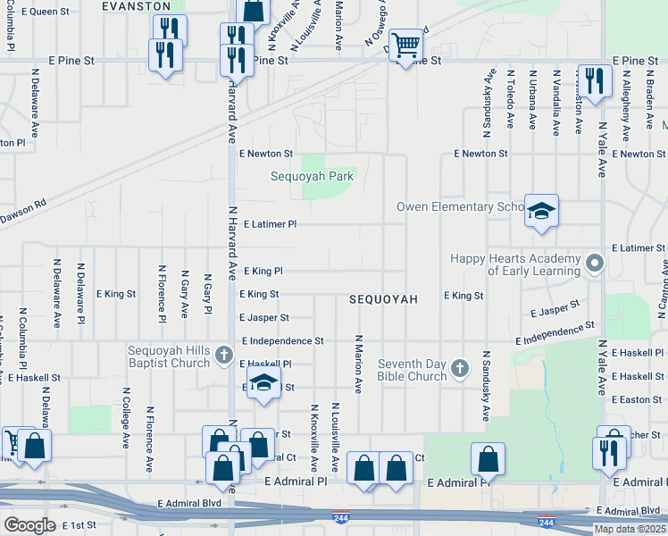 map of restaurants, bars, coffee shops, grocery stores, and more near 1031 North Louisville Avenue in Tulsa