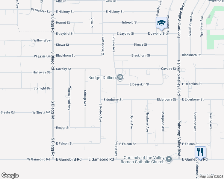 map of restaurants, bars, coffee shops, grocery stores, and more near 3440 Prairie Avenue in Pahrump