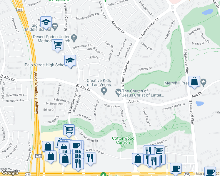 map of restaurants, bars, coffee shops, grocery stores, and more near 416 Magnolia Arbor Street in Las Vegas