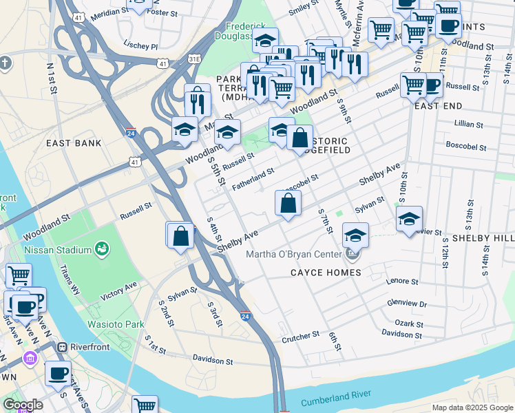 map of restaurants, bars, coffee shops, grocery stores, and more near 306 South 6th Street in Nashville