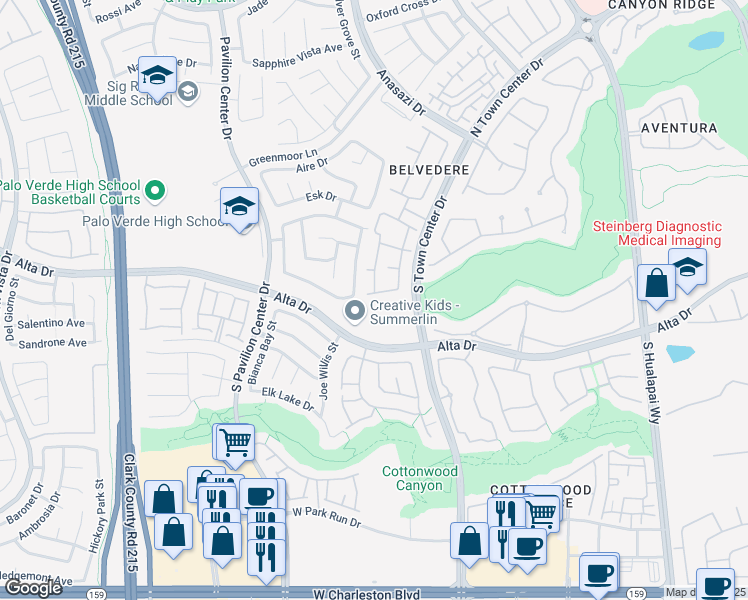 map of restaurants, bars, coffee shops, grocery stores, and more near 10553 Pine Glen Avenue in Las Vegas