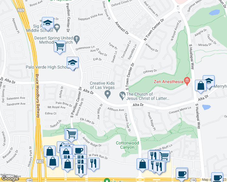 map of restaurants, bars, coffee shops, grocery stores, and more near 416 Magnolia Arbor Street in Las Vegas