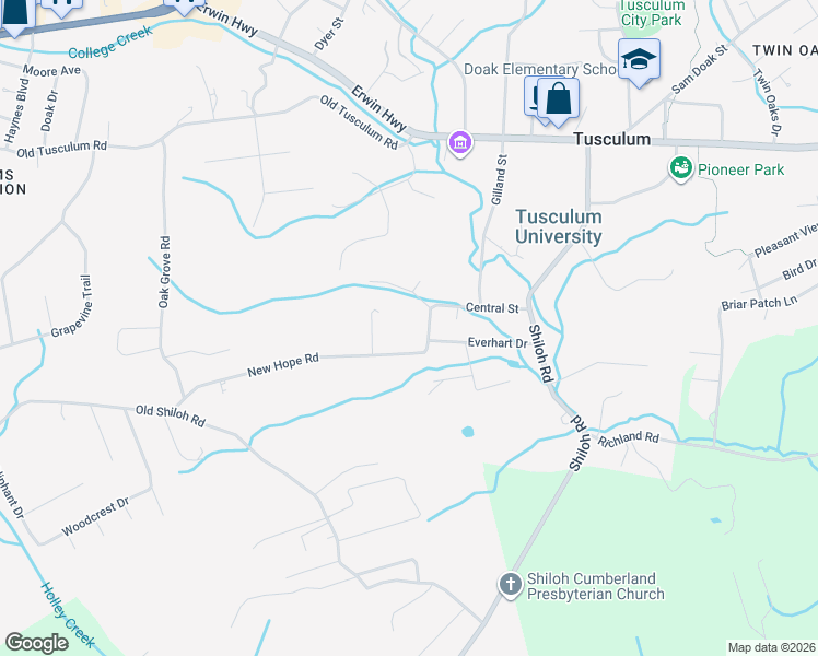 map of restaurants, bars, coffee shops, grocery stores, and more near 553 New Hope Road in Greeneville