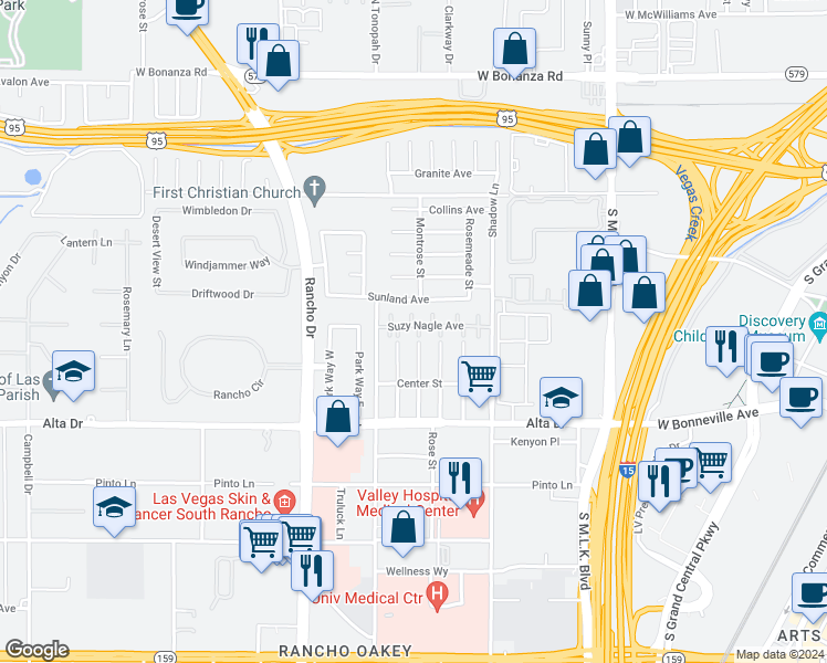 map of restaurants, bars, coffee shops, grocery stores, and more near 265 Dizzy Petunia Court in Las Vegas