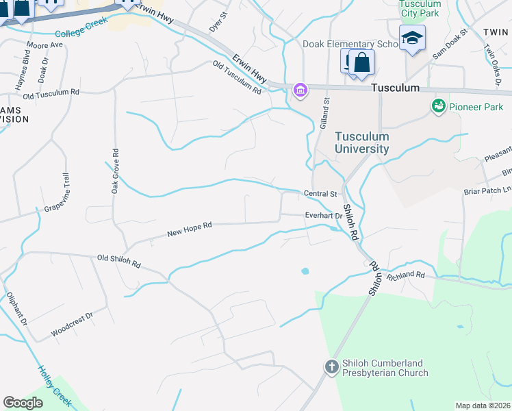 map of restaurants, bars, coffee shops, grocery stores, and more near 553 New Hope Road in Greeneville