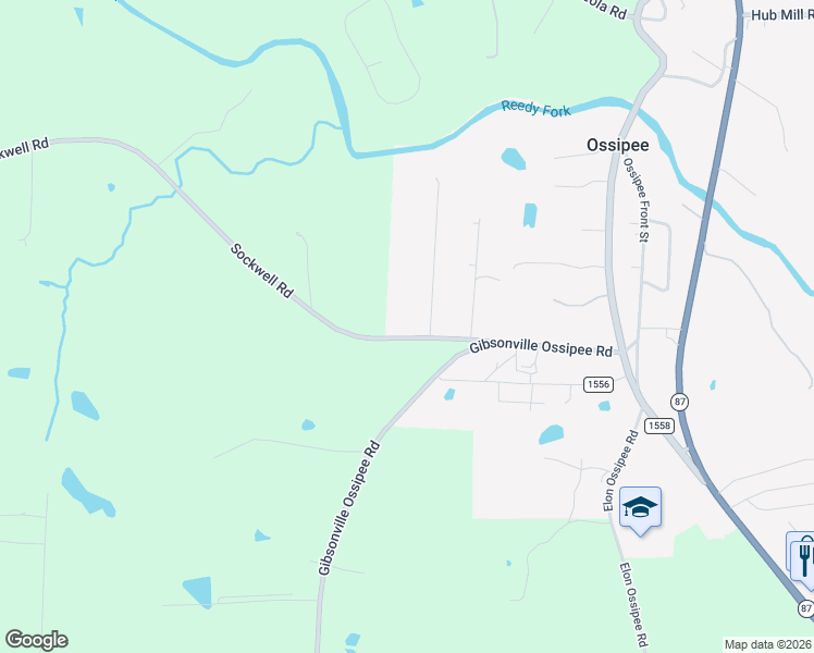 map of restaurants, bars, coffee shops, grocery stores, and more near 3455 Shepherd Road in Elon