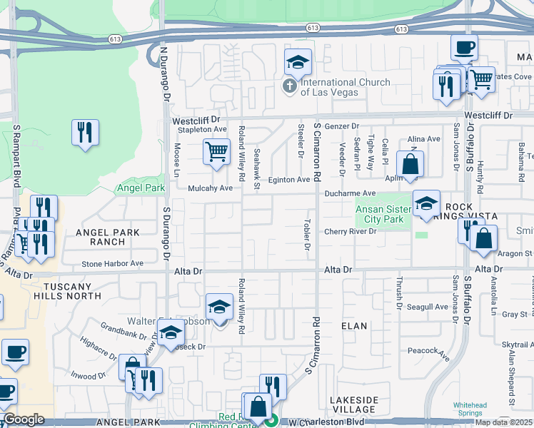 map of restaurants, bars, coffee shops, grocery stores, and more near 8221 Abercrombe Way in Las Vegas
