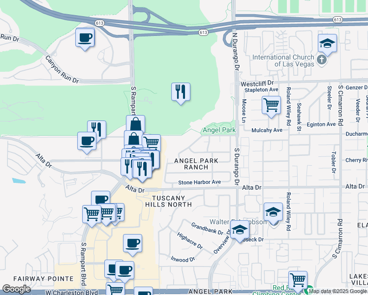 map of restaurants, bars, coffee shops, grocery stores, and more near 8620 Desert Bird Drive in Las Vegas