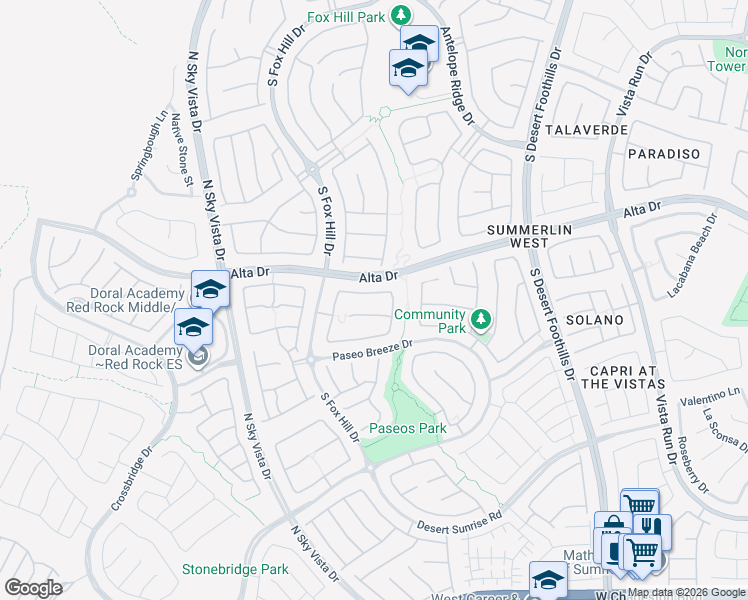 map of restaurants, bars, coffee shops, grocery stores, and more near 12118 High Country Lane in Las Vegas