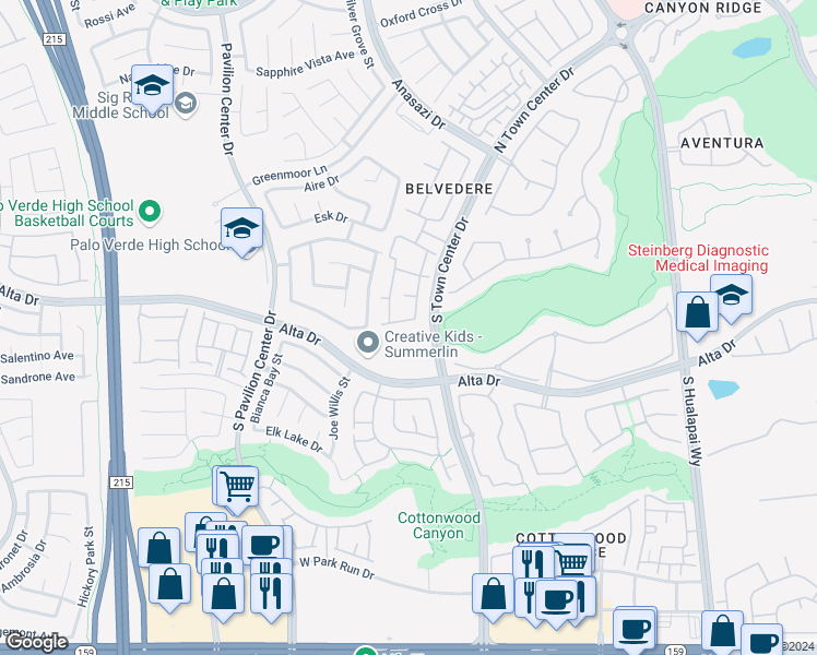 map of restaurants, bars, coffee shops, grocery stores, and more near 10525 Pine Glen Avenue in Las Vegas