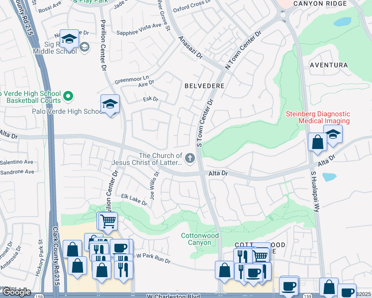 map of restaurants, bars, coffee shops, grocery stores, and more near 10525 Pine Glen Avenue in Las Vegas