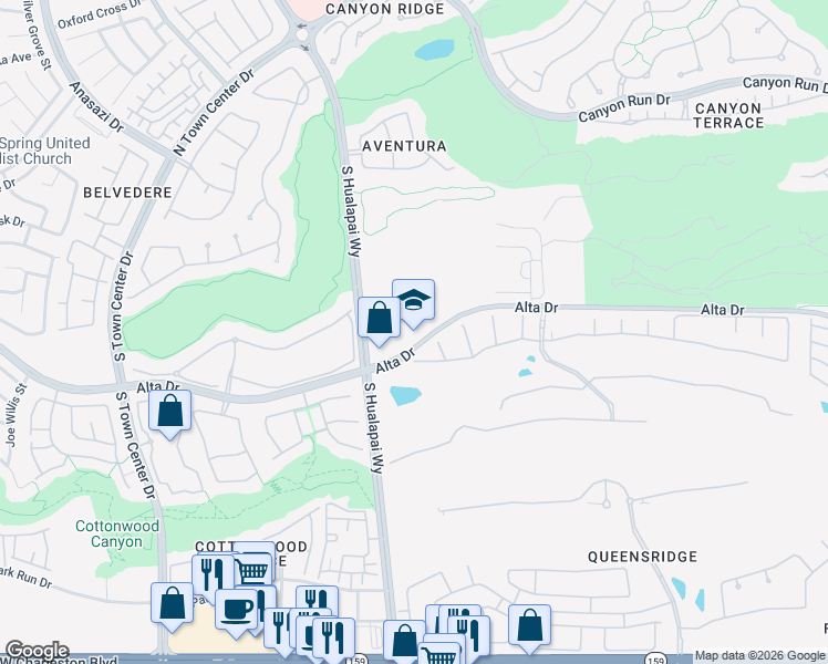 map of restaurants, bars, coffee shops, grocery stores, and more near 10050 Alta Drive in Las Vegas