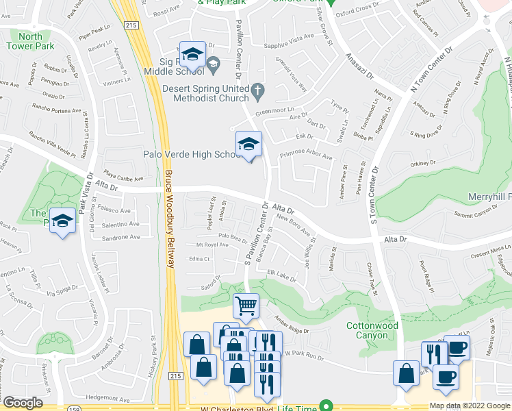 map of restaurants, bars, coffee shops, grocery stores, and more near 10854 Mallorca Avenue in Las Vegas