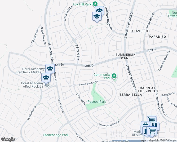 map of restaurants, bars, coffee shops, grocery stores, and more near 12119 High Country Lane in Las Vegas