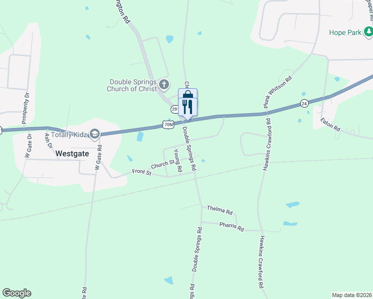 map of restaurants, bars, coffee shops, grocery stores, and more near 239 Double Springs Road in Cookeville