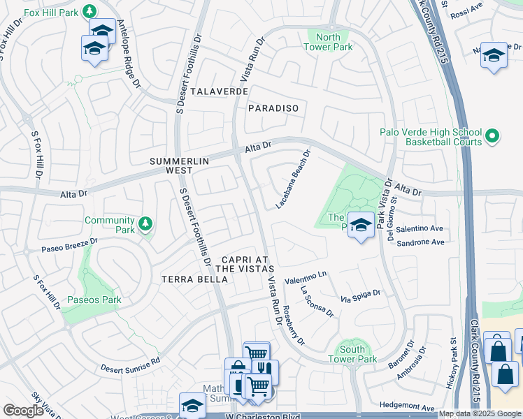map of restaurants, bars, coffee shops, grocery stores, and more near 593 Caribbean Palm Drive in Las Vegas