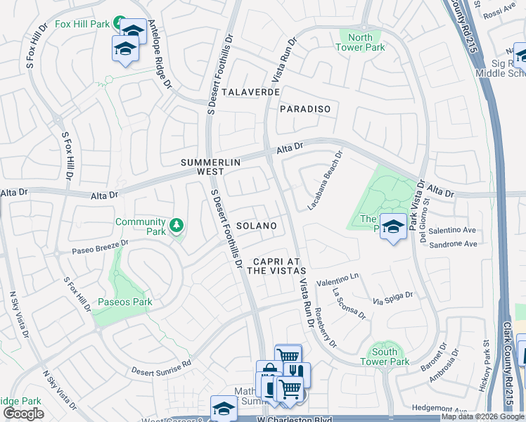 map of restaurants, bars, coffee shops, grocery stores, and more near 557 Tecate Valley Street in Las Vegas