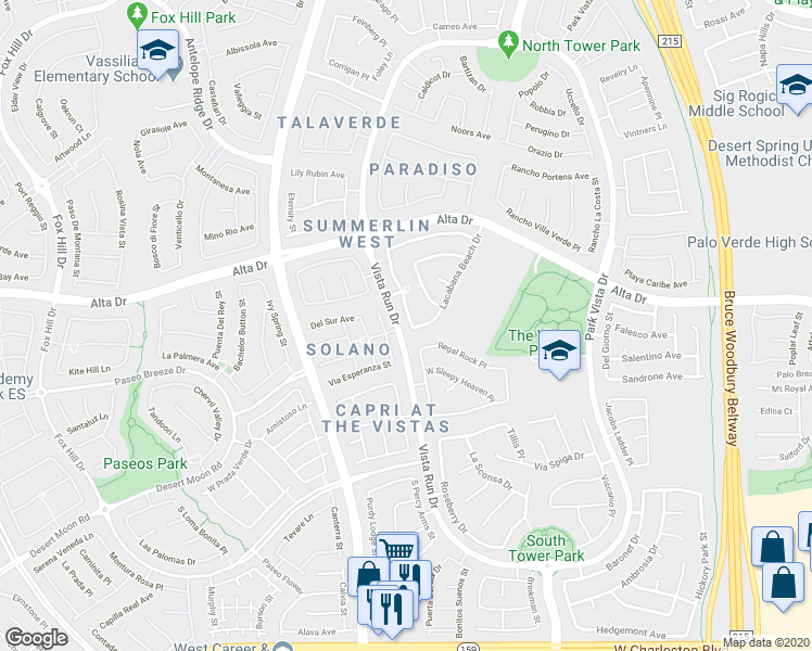 map of restaurants, bars, coffee shops, grocery stores, and more near 593 Caribbean Palm Drive in Las Vegas