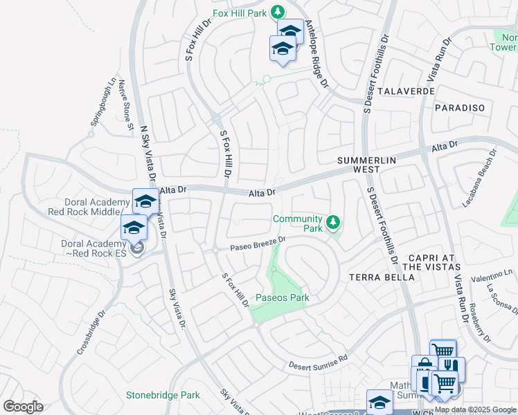 map of restaurants, bars, coffee shops, grocery stores, and more near 12119 High Country Lane in Las Vegas
