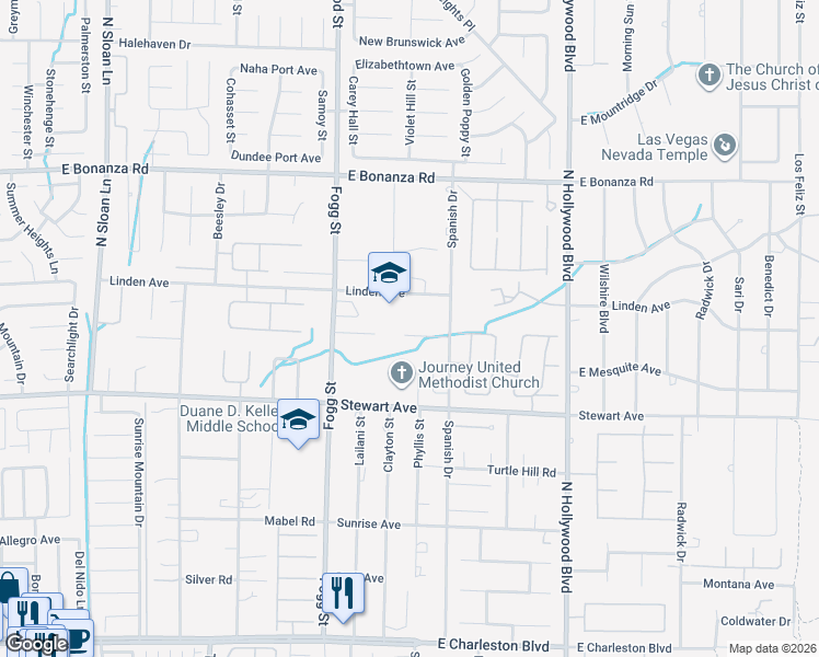 map of restaurants, bars, coffee shops, grocery stores, and more near 6440 Spanish Garden Court in Las Vegas