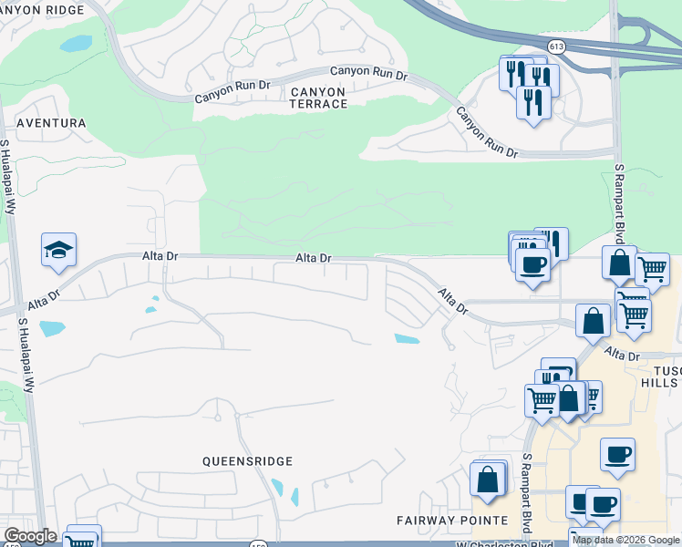 map of restaurants, bars, coffee shops, grocery stores, and more near 305 Round Stone Court in Las Vegas