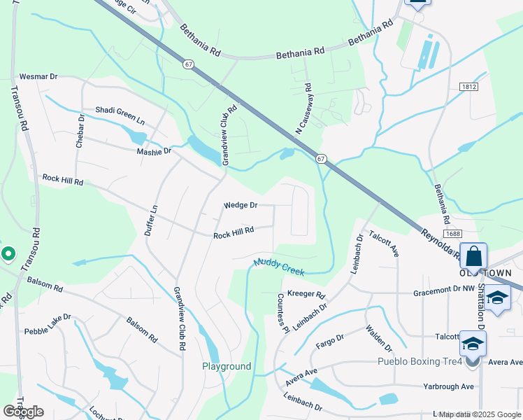 map of restaurants, bars, coffee shops, grocery stores, and more near 4115 Wedge Drive in Winston-Salem