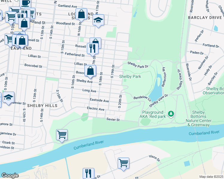 map of restaurants, bars, coffee shops, grocery stores, and more near 507 South 19th Street in Nashville