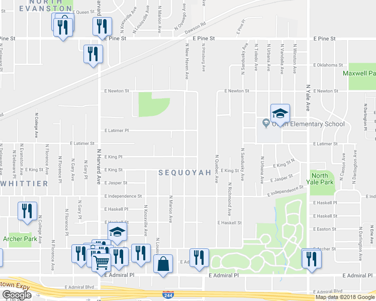 map of restaurants, bars, coffee shops, grocery stores, and more near 1039 North New Haven Avenue in Tulsa