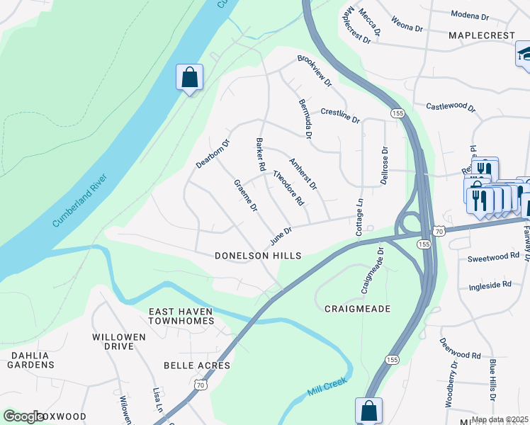 map of restaurants, bars, coffee shops, grocery stores, and more near 235 Graeme Drive in Nashville