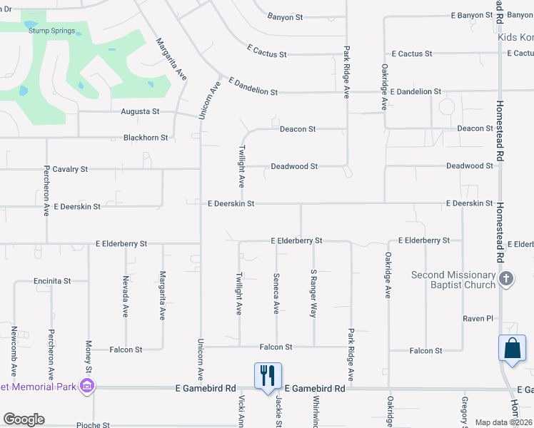 map of restaurants, bars, coffee shops, grocery stores, and more near 2231 East Deerskin Street in Pahrump