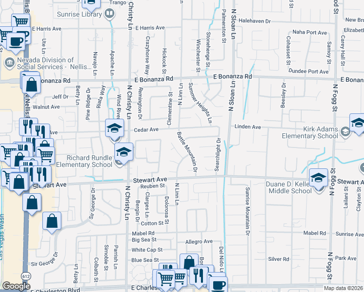map of restaurants, bars, coffee shops, grocery stores, and more near 527 Battle Mountain Drive in Las Vegas