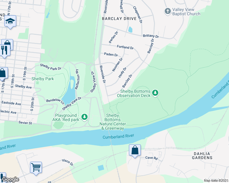map of restaurants, bars, coffee shops, grocery stores, and more near 2820 Barclay Drive in Nashville