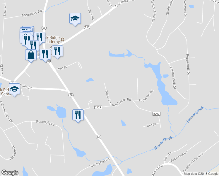 map of restaurants, bars, coffee shops, grocery stores, and more near 6108 Trotter Lane in Oak Ridge