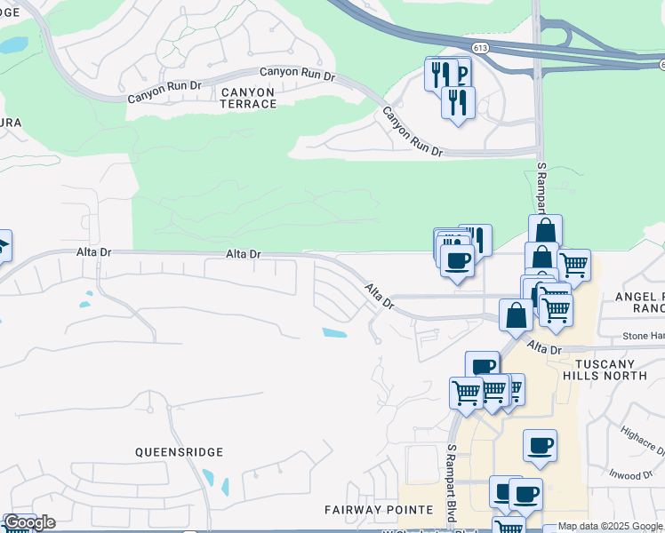 map of restaurants, bars, coffee shops, grocery stores, and more near 9236 Worsley Park Place in Las Vegas