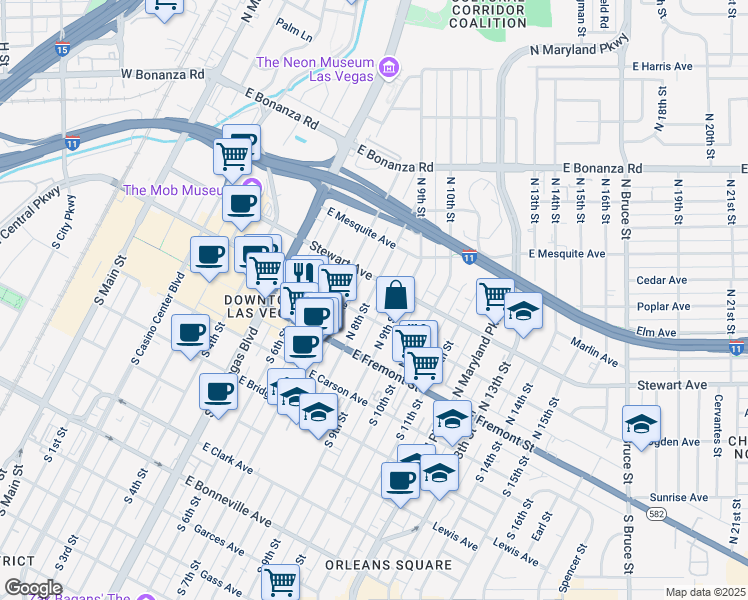 map of restaurants, bars, coffee shops, grocery stores, and more near 211 North 8th Street in Las Vegas