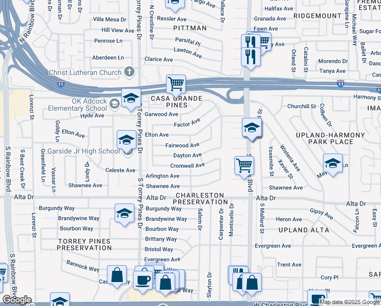 map of restaurants, bars, coffee shops, grocery stores, and more near 6248 Dayton Avenue in Las Vegas