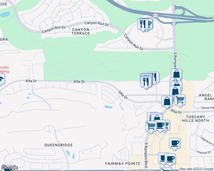map of restaurants, bars, coffee shops, grocery stores, and more near 9236 Worsley Park Place in Las Vegas