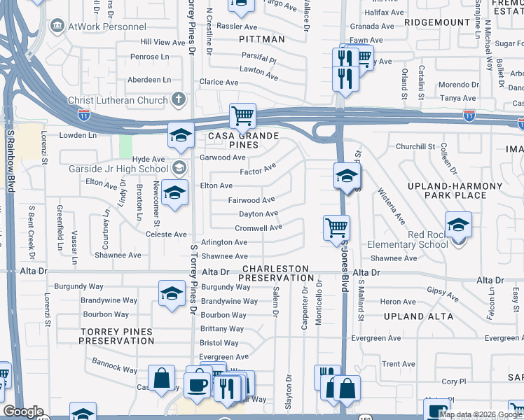 map of restaurants, bars, coffee shops, grocery stores, and more near 6248 Dayton Avenue in Las Vegas