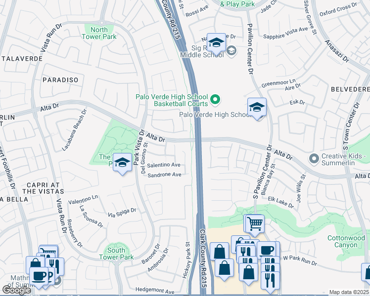 map of restaurants, bars, coffee shops, grocery stores, and more near 580 Doletto Street in Las Vegas