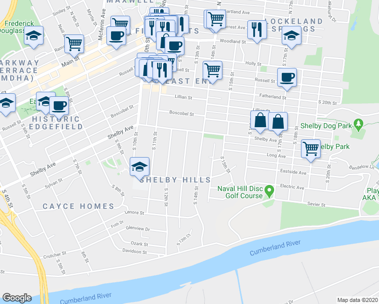 map of restaurants, bars, coffee shops, grocery stores, and more near 519 South 13th Street in Nashville
