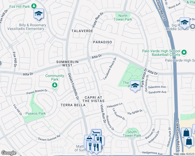 map of restaurants, bars, coffee shops, grocery stores, and more near 585 Caribbean Palm Drive in Las Vegas