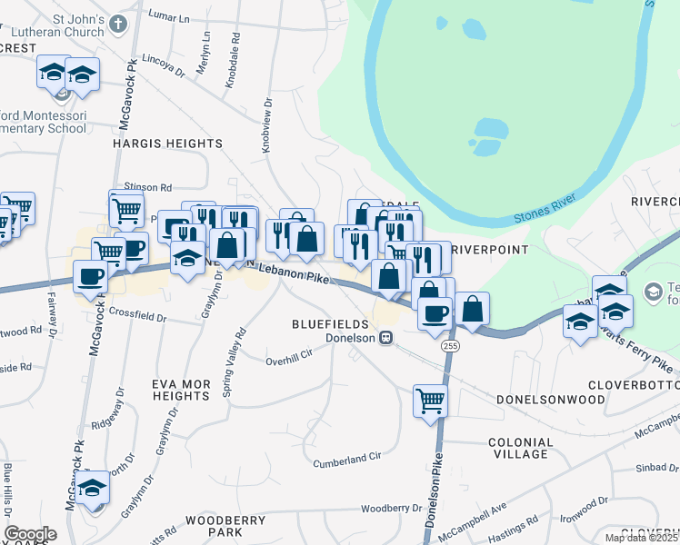 map of restaurants, bars, coffee shops, grocery stores, and more near 2711 Old Lebanon Road in Nashville